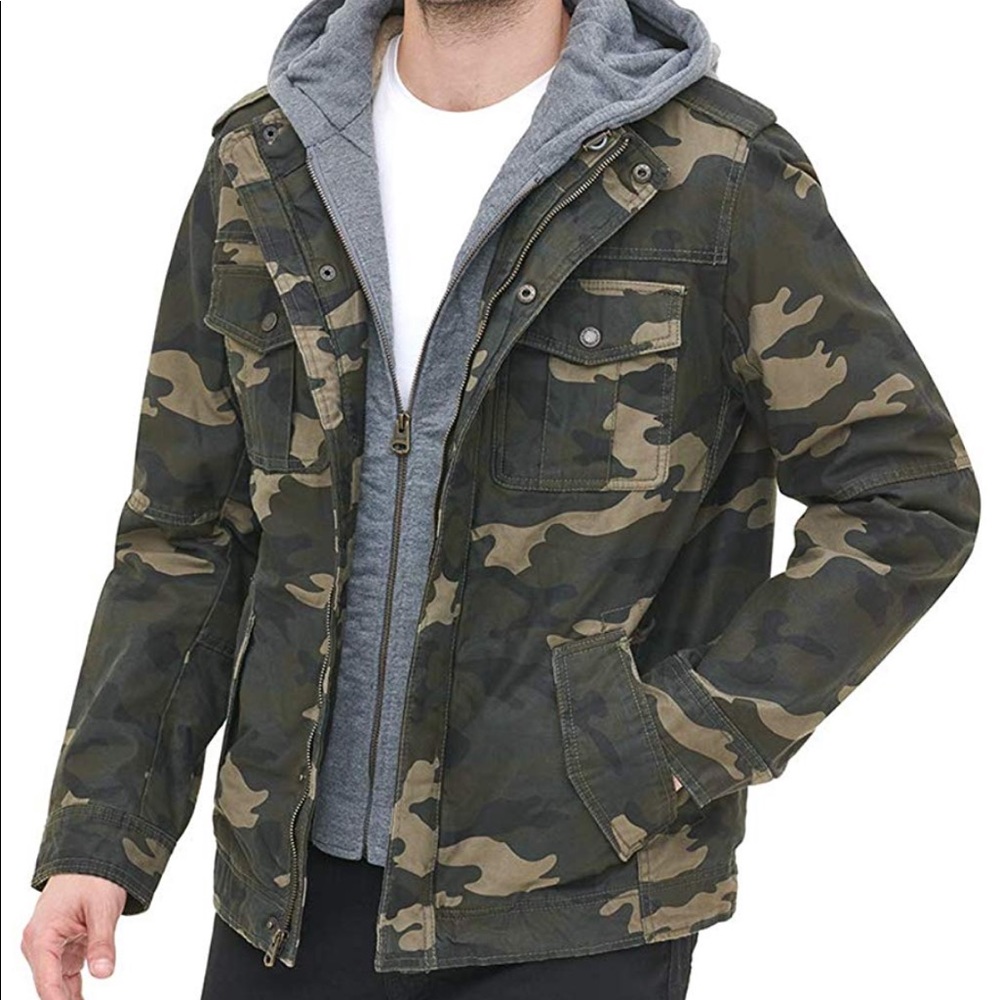 Levi Men's Cotton Hooded Military Jacket SZ Large